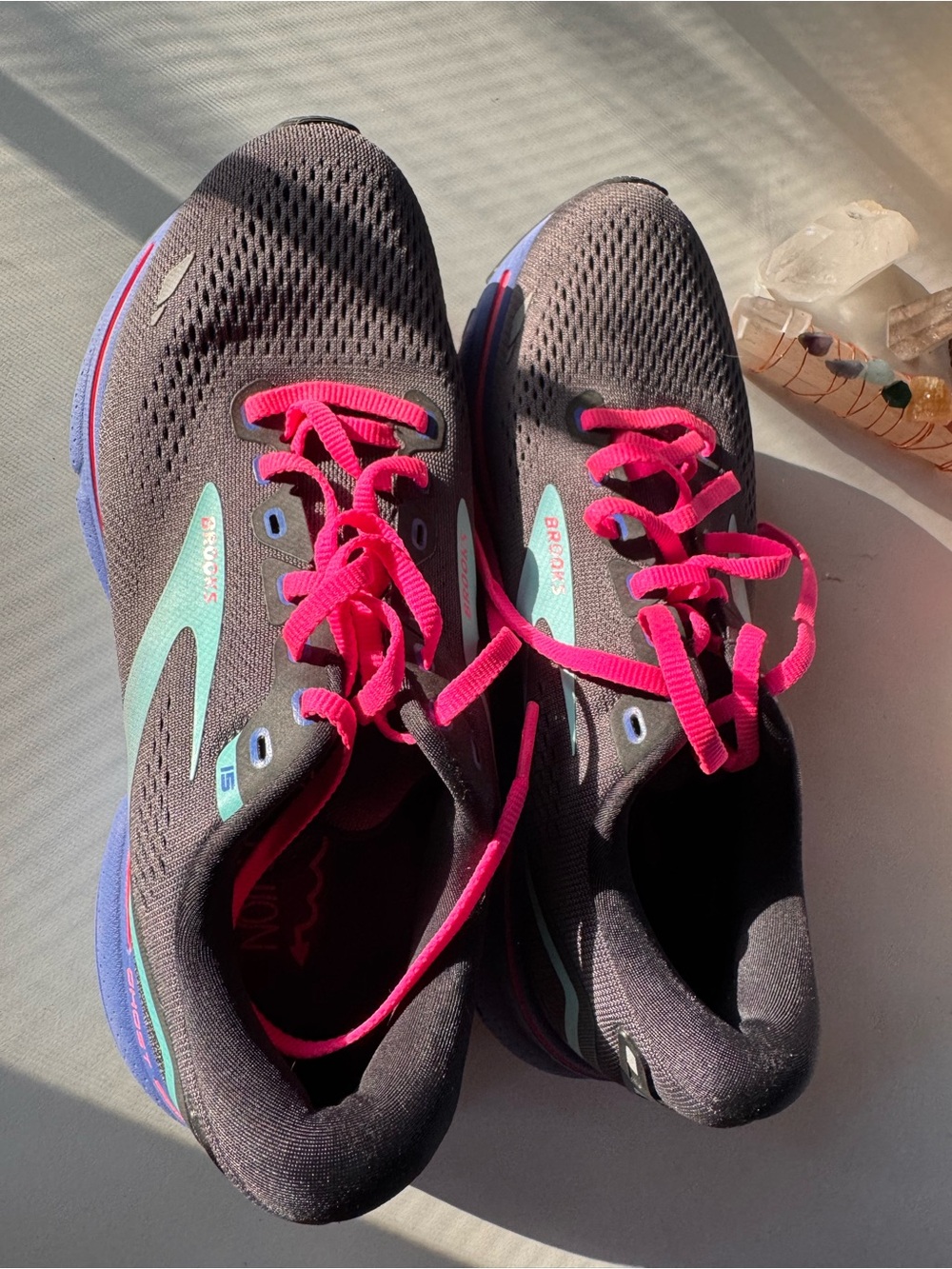Brooks Women's Black Running Shoes with Hot Pink Laces and Teal Accents